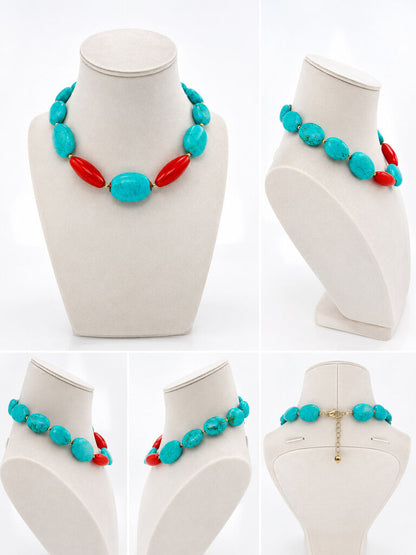 Turquoise Ovals Red Mix