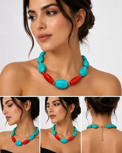 Turquoise Ovals Red Mix