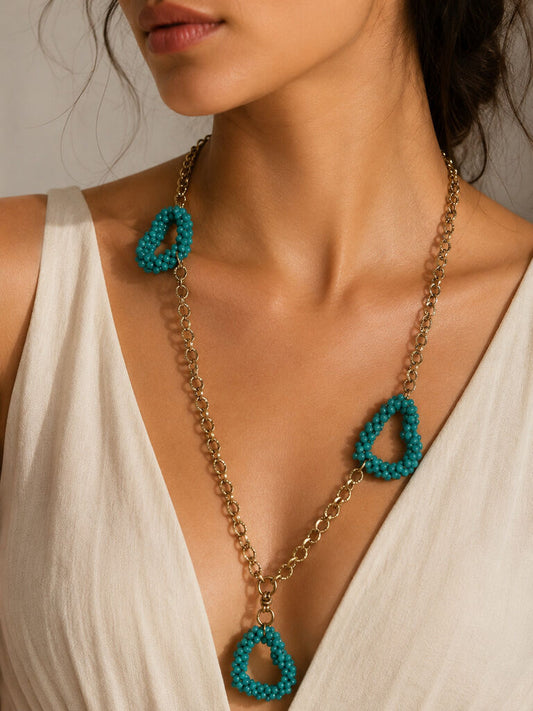 Turquoise Hearts Gold Chain