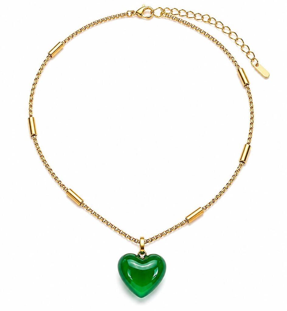 Green Heart Gold Chain
