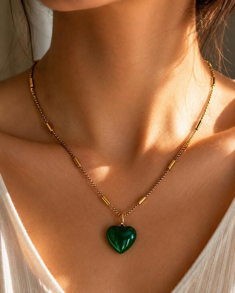 Green Heart Gold Chain