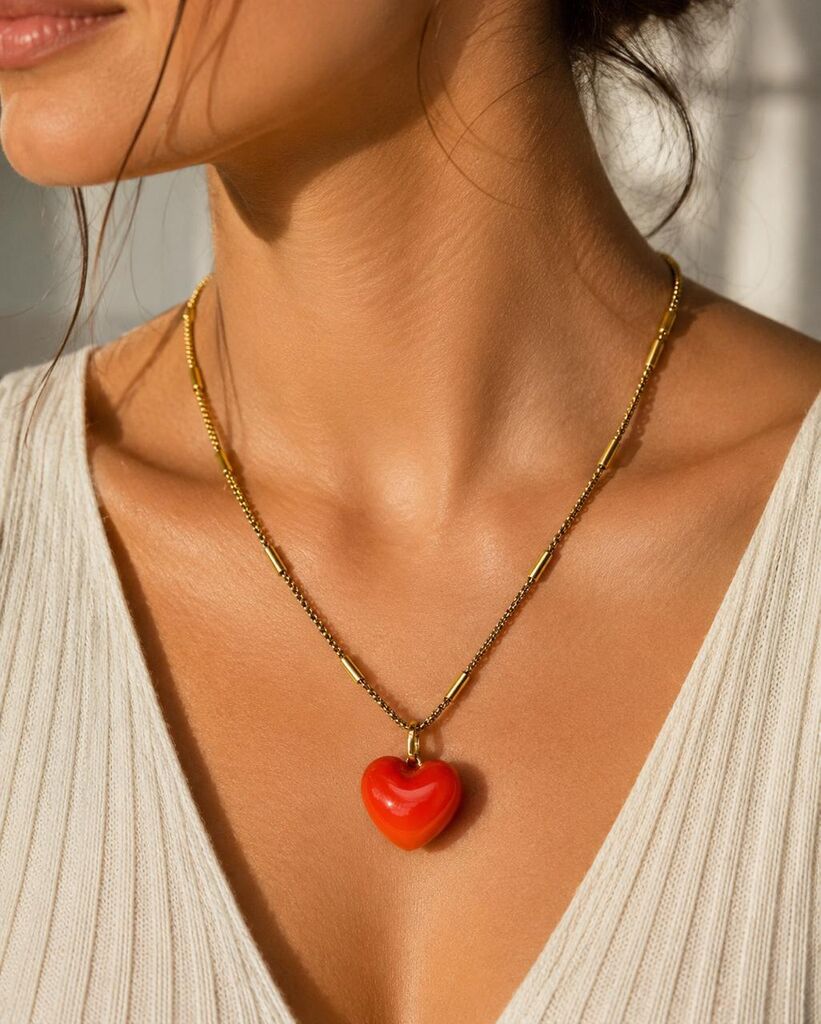 Orange Heart Gold Chain