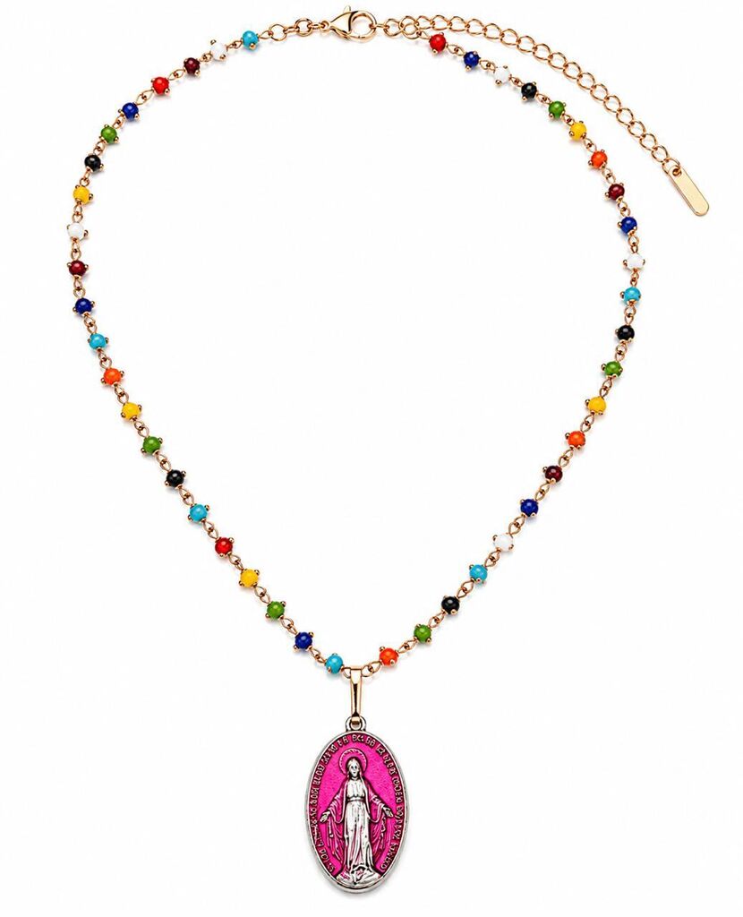 Rainbow Beads Pink Virgin Mary