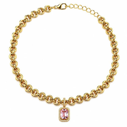 Gold Chain Pink Diamond Heart