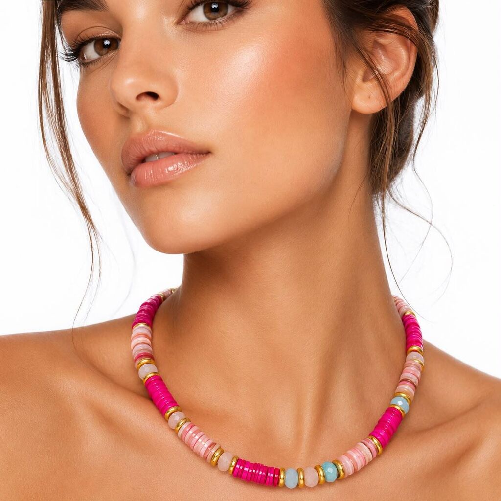 Pink Beads Light Blue