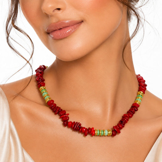 Red Beads Gold Green