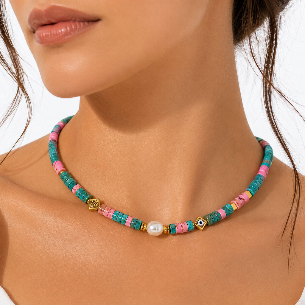 Turquoise Pink Pearl Gold