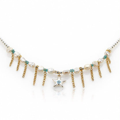 Pearl White Gold Chains Front