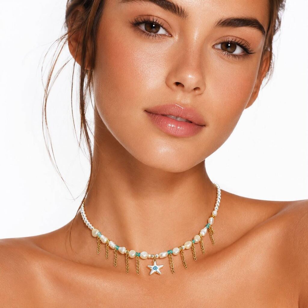 Pearl White Gold Chains Front