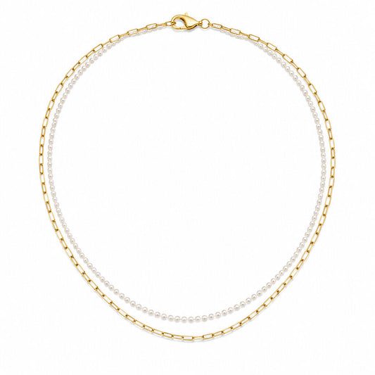 2-Piece Gold and Pearl Necklace Set