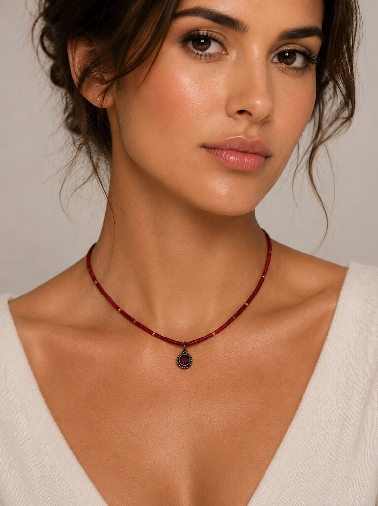 Red Beads Pink Stone Gold