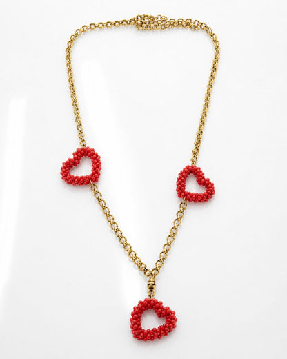Red Orange Hearts Gold Chain