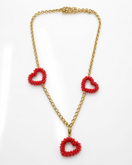 Red Orange Hearts Gold Chain