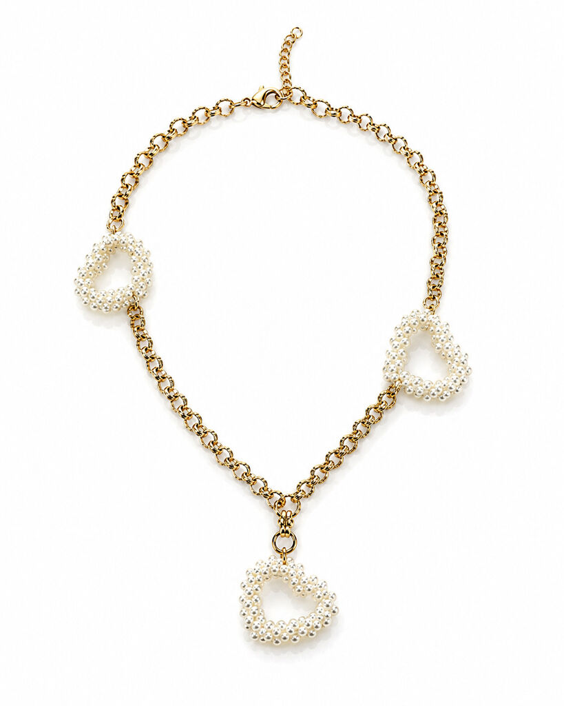 Pearl White Hearts Gold Chain