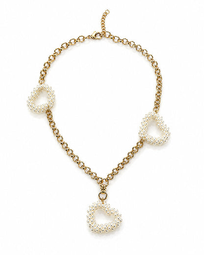 Pearl White Hearts Gold Chain