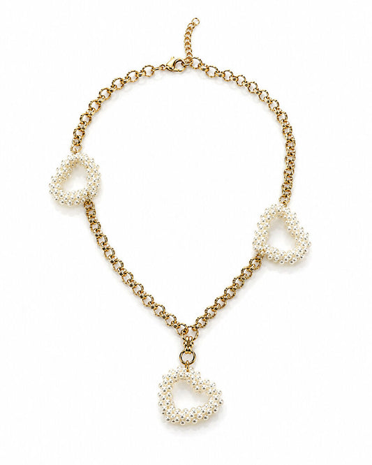 Pearl White Hearts Gold Chain