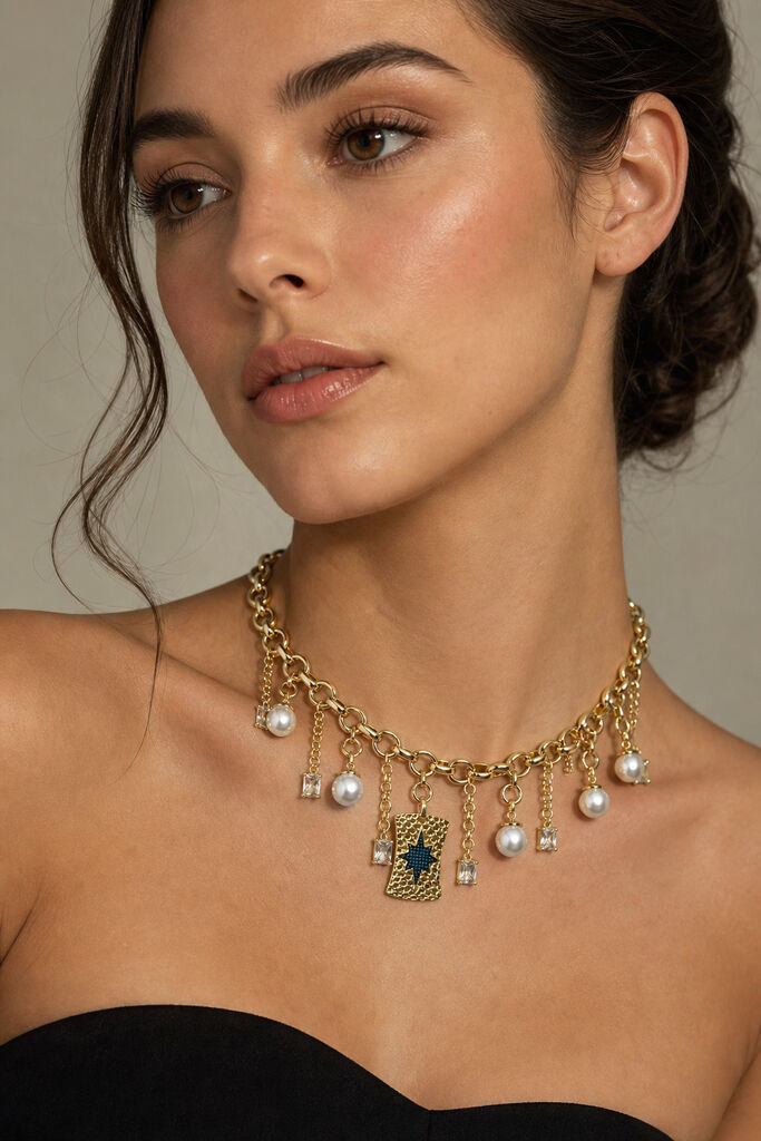 Gold Diamond Pearls Chain