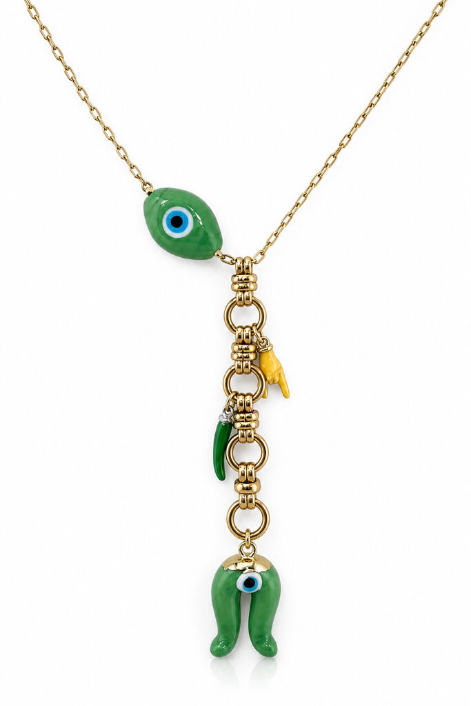 Gold/Green Evil Eye Pepper Charm Chain