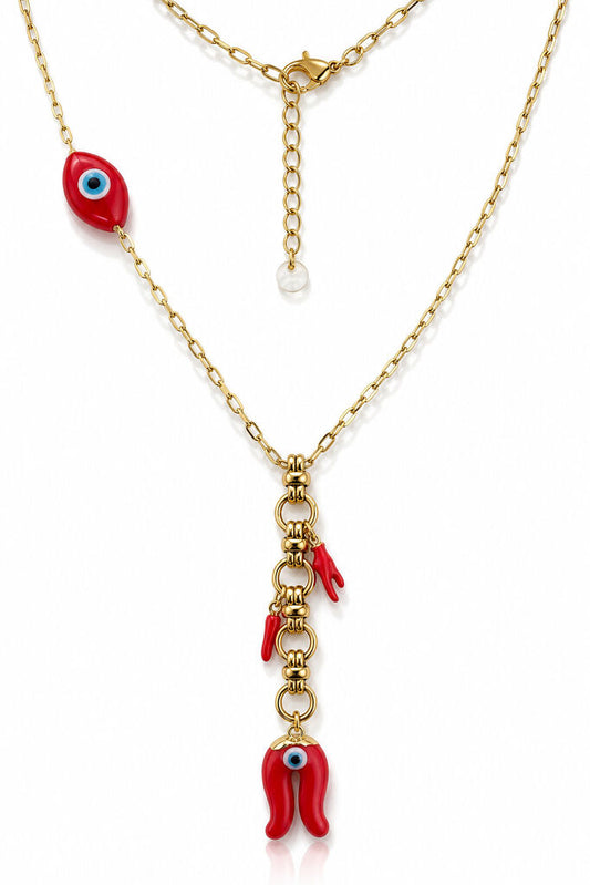 Gold/Red Evil Eye Pepper Charm Chain