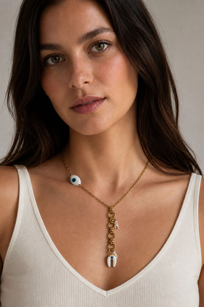 Gold/White Evil Eye Pepper Charm Chain