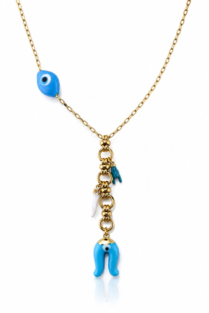 Gold/Turquoise Evil Eye Pepper Charm Chain