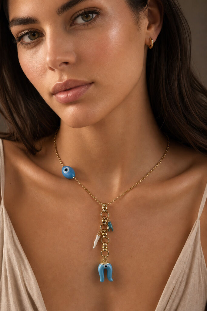 Gold/Turquoise Evil Eye Pepper Charm Chain
