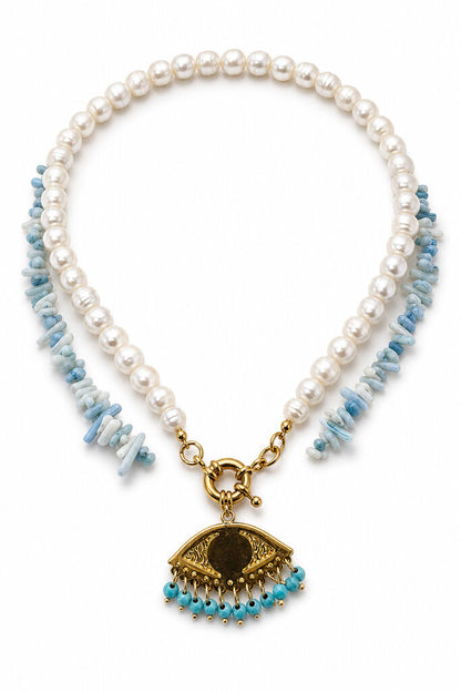Pearl White/Light Blue Necklace