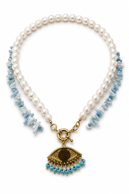 Pearl White/Light Blue Necklace