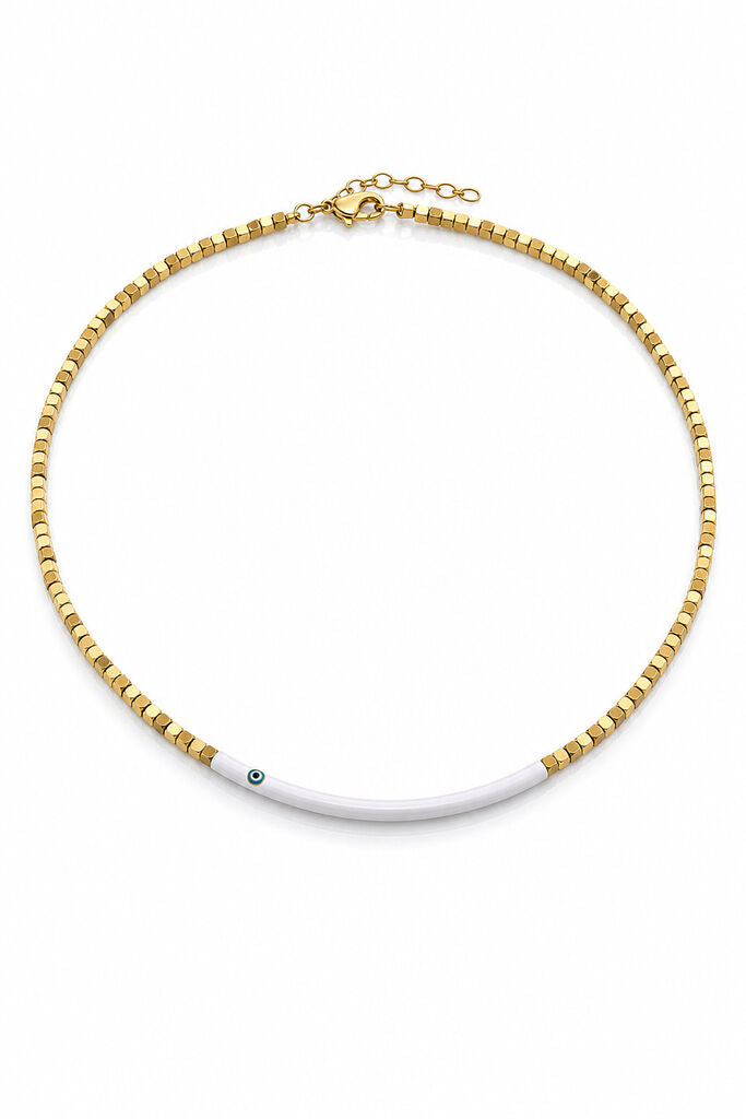 Gold/White Evil Eye Chain