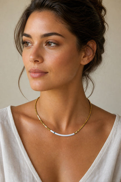 Gold/White Evil Eye Chain