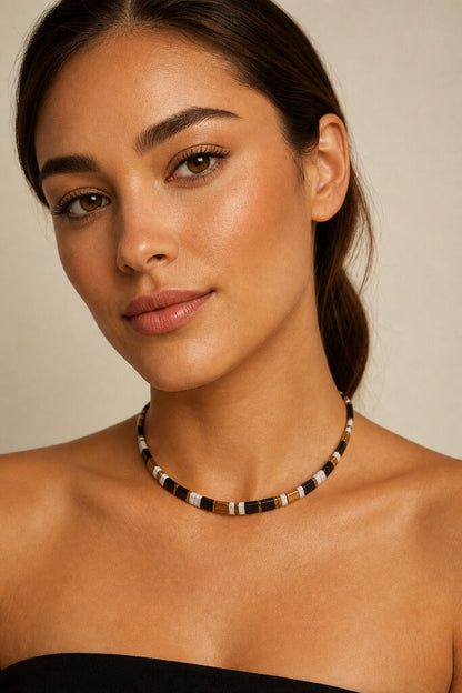 Black/Gold/Pearl Necklace
