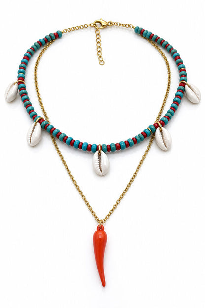 Red/Turquoise/Gold 2-Piece Necklace