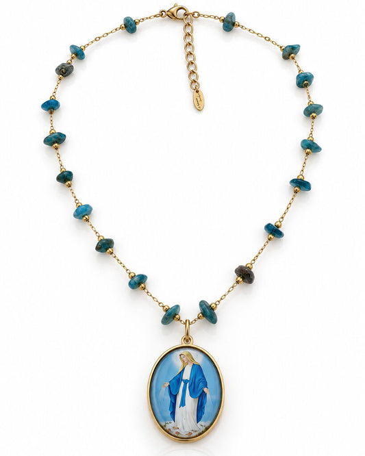 Turquoise Stones Virgin Mary Chain