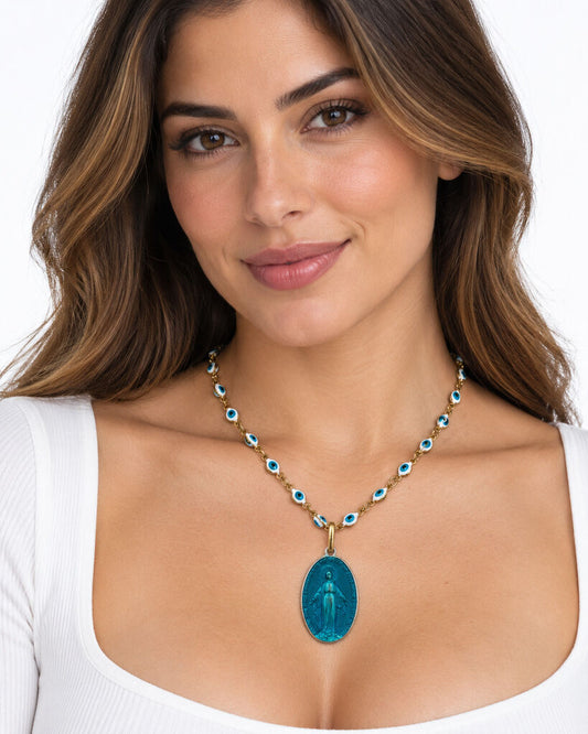 Turquoise Stones Virgin Mary Chain