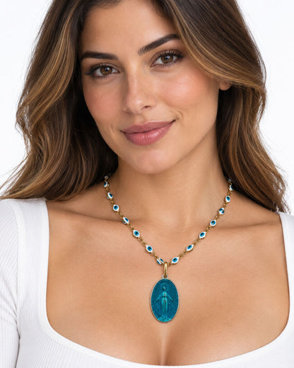 Turquoise Stones Virgin Mary Chain