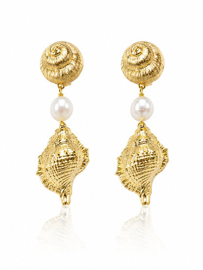 gold shell earrings with pearls