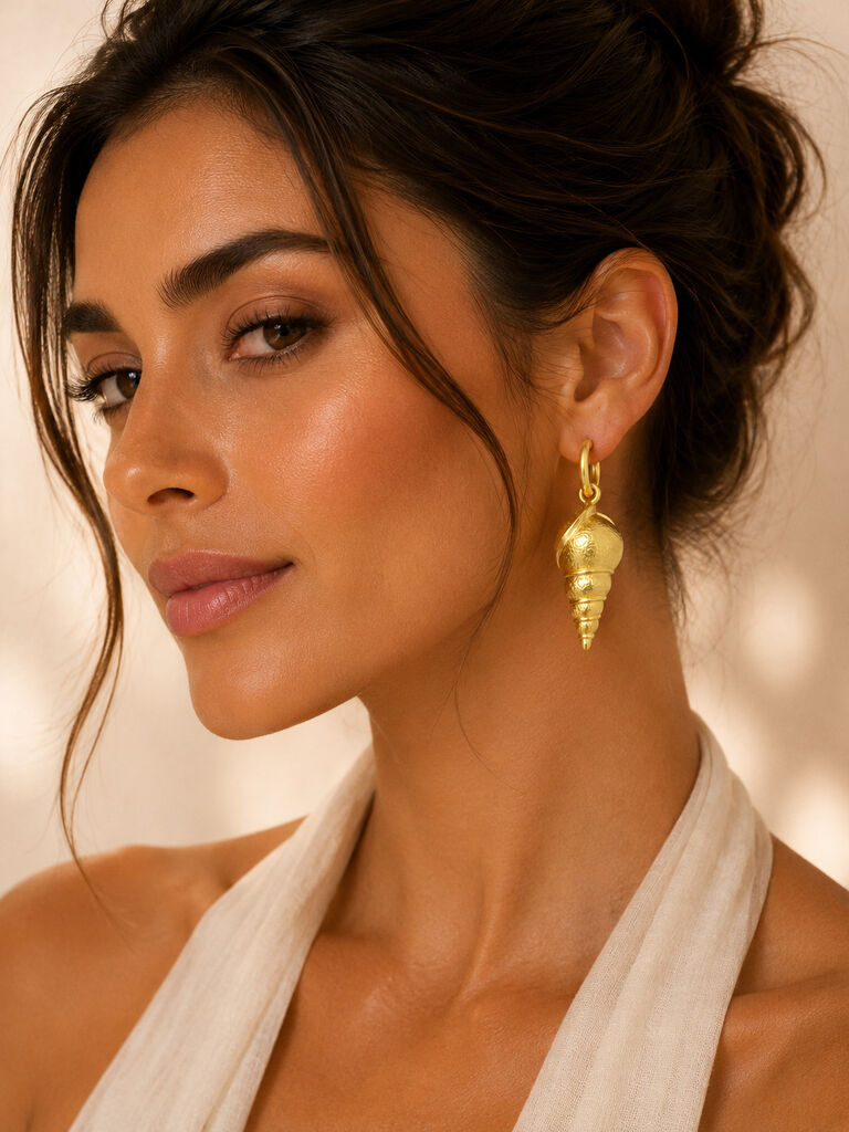 long matte gold shell earrings