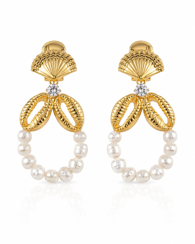 small gold shell earrings with pearls