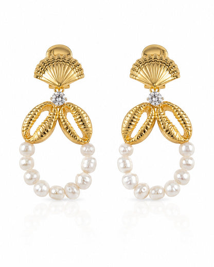 small gold shell earrings with pearls