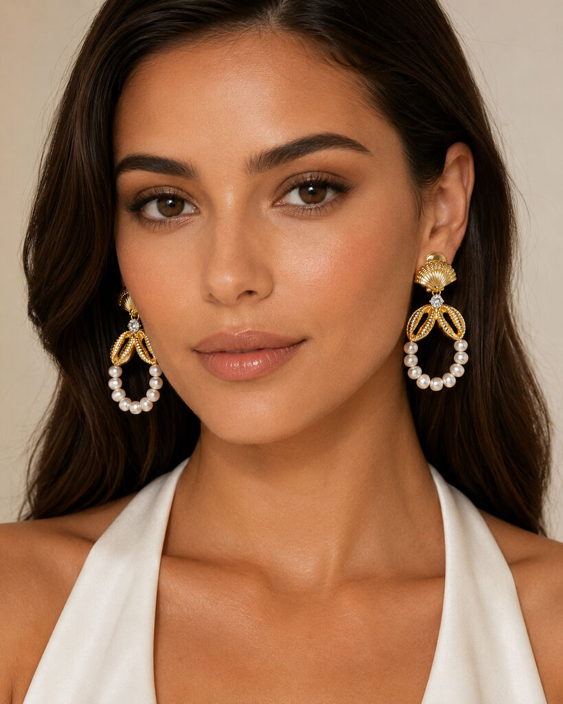 small gold shell earrings with pearls