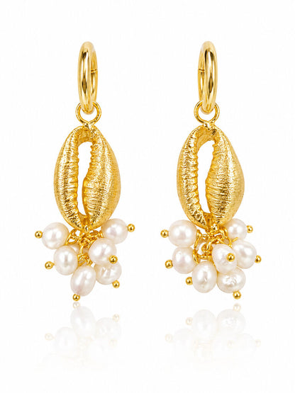 small gold shell earrings with pearls