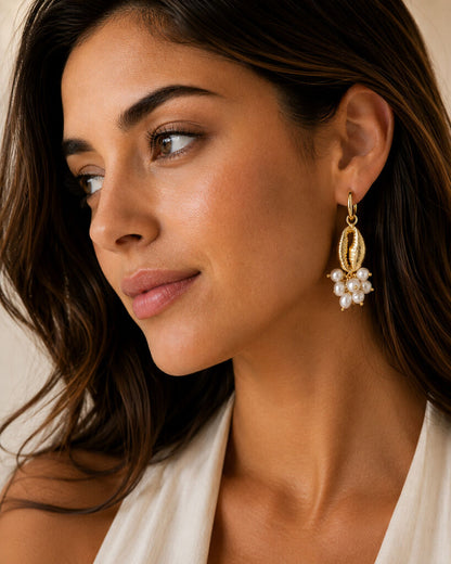 small gold shell earrings with pearls