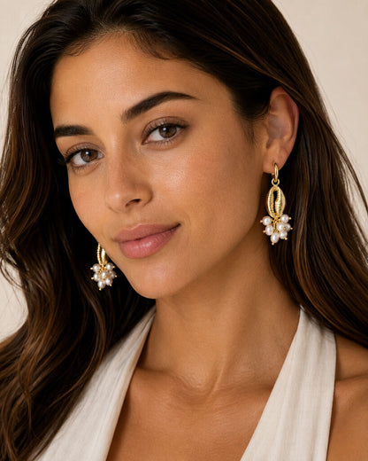 small gold shell earrings with pearls