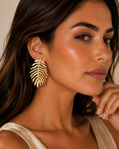 gold metal leaf earrings