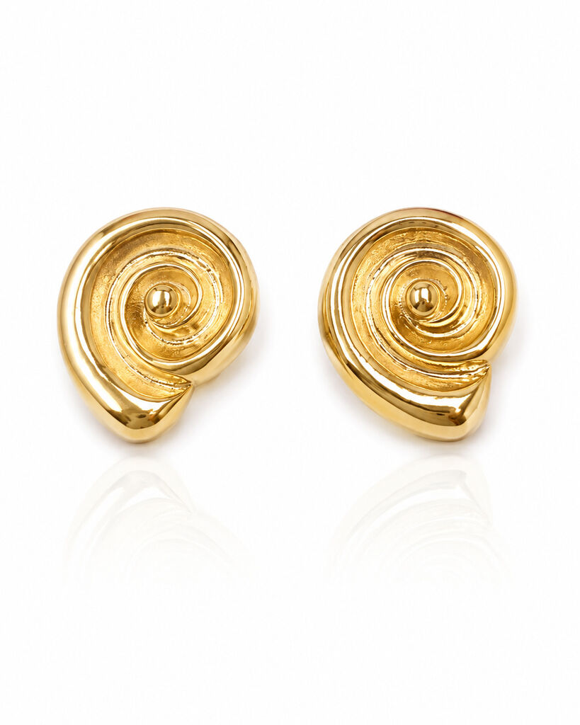 gold spiral shell clip earrings