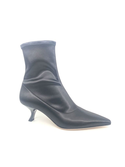 Black Stretch Satin Ankle Boot with Kitten Heel
