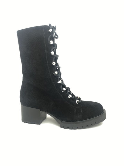 Black Suede Boots with Lace-Up Detail