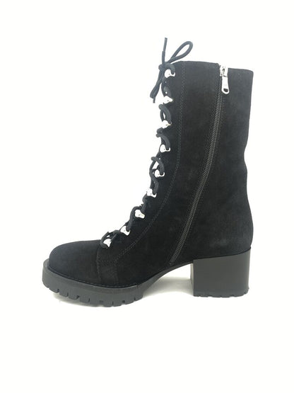 Black Suede Boots with Lace-Up Detail