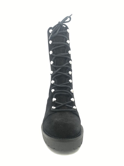 Black Suede Boots with Lace-Up Detail