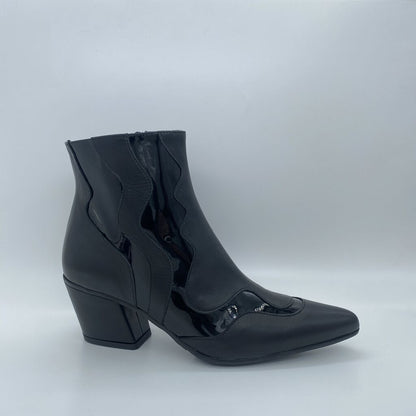 Black Patent Leather Ankle Boot with Chunky Heel